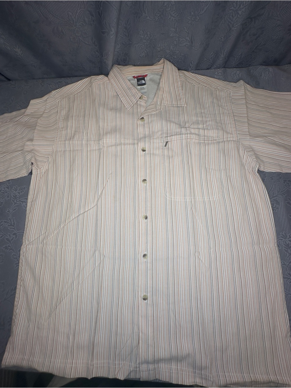 The North Face Brown Striped Button Up Zip Pocket Shirt XL 49” Chest